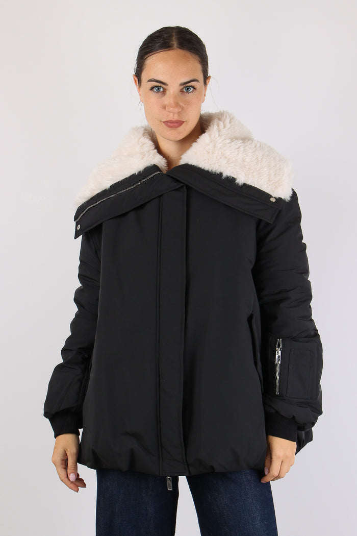 Bomber Nylon Over Interno Pelo Nero-2