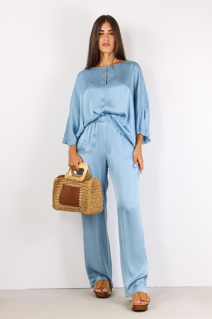 Blusa Effetto Raso Azzurro-4
