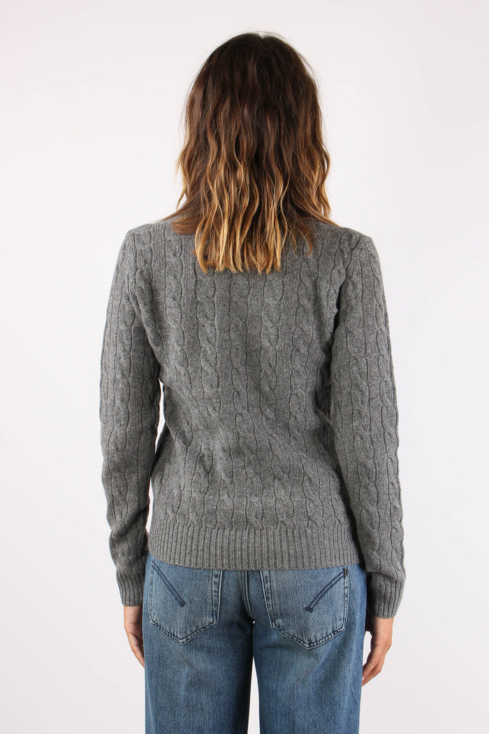 Maglia Girocollo Trecce Misto Lana Grey Heather-5