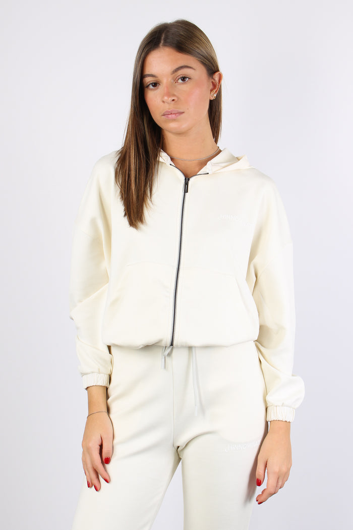 Felpa Corta Zip Modal Off White