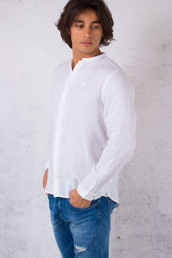 Camicia Coreana Lino Bianco-5