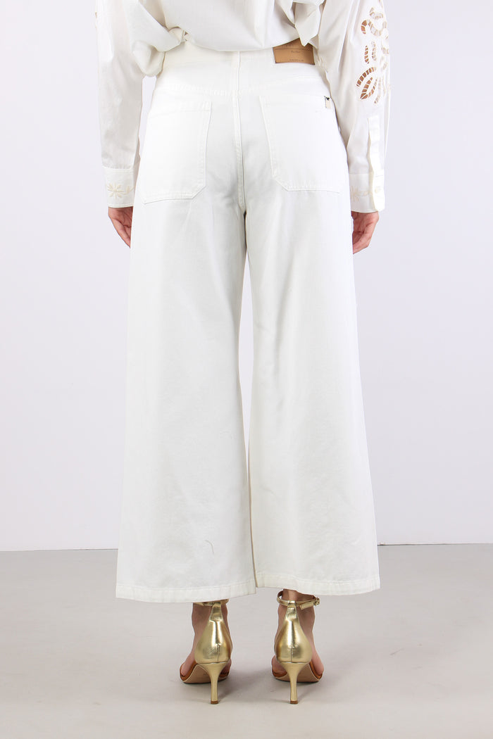 Adunco Pantalone Fondo Ricami Off White-4