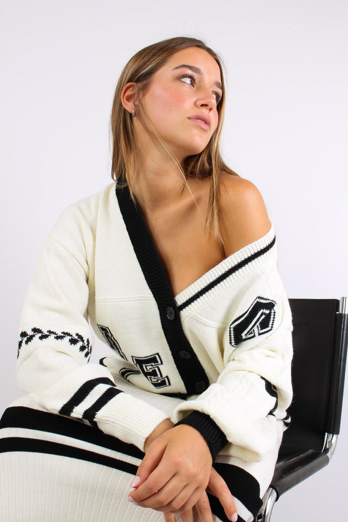Cardigan College Bicolore Off White-10