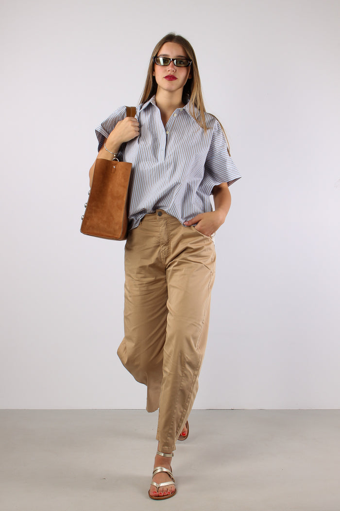 Camicia Over Bastonetto Pizzo Azzurro/beige-5
