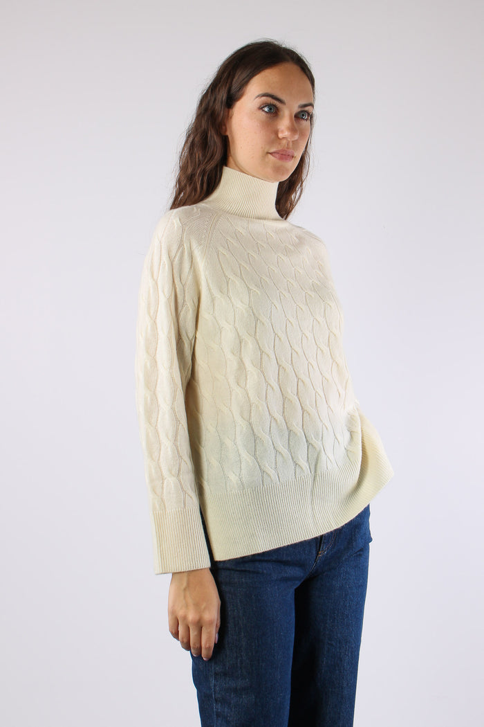 Mlsgattoni Maglia Collo Alto Trecce Crema-3