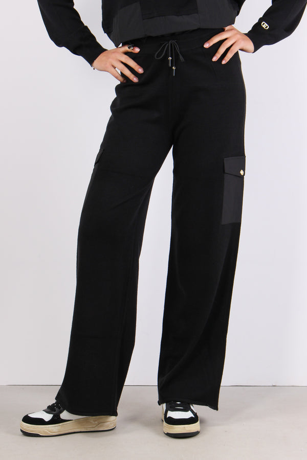 Pantalone Maglia Tasche Nylon Nero-2