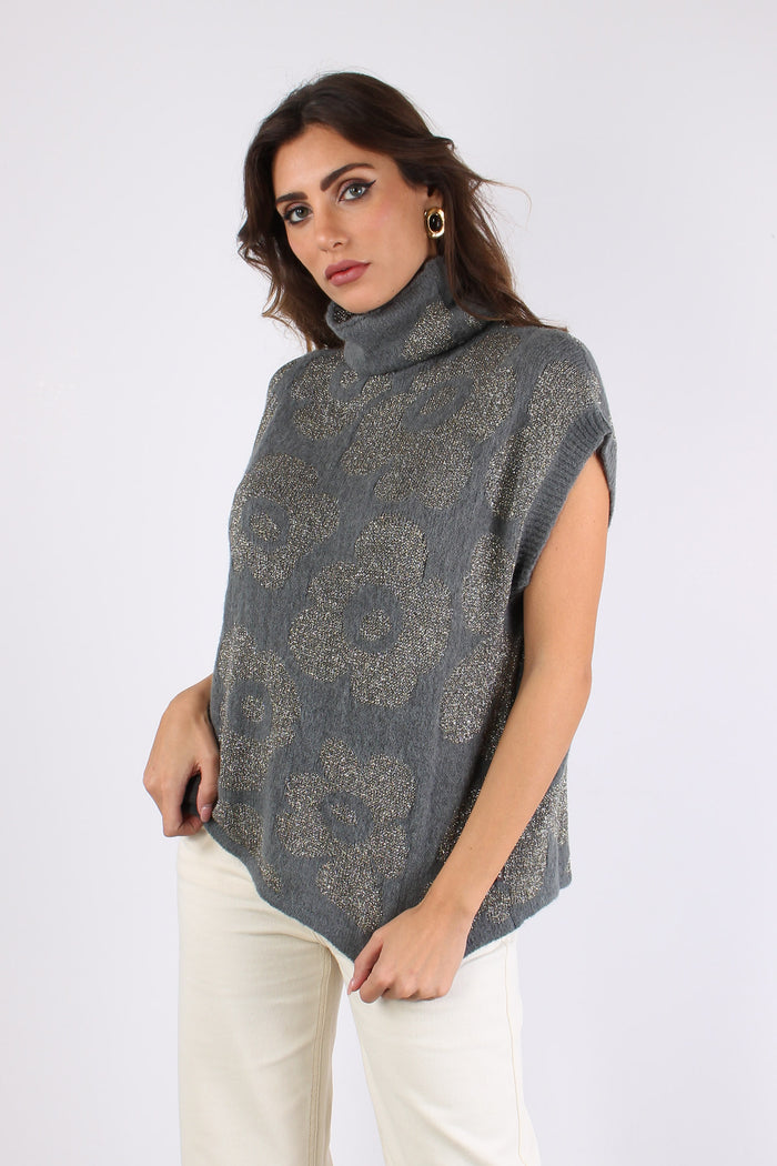 Maglia Senza Maniche Lurex Fio Grigio-6