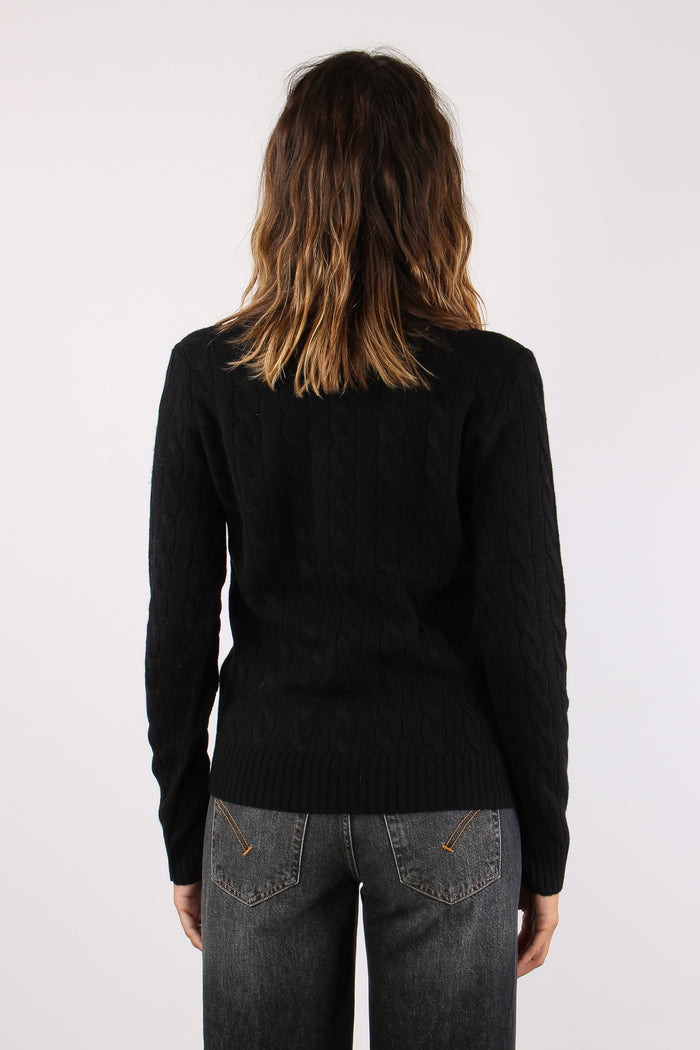 Maglia Girocollo Trecce Misto Lana Polo Black-5