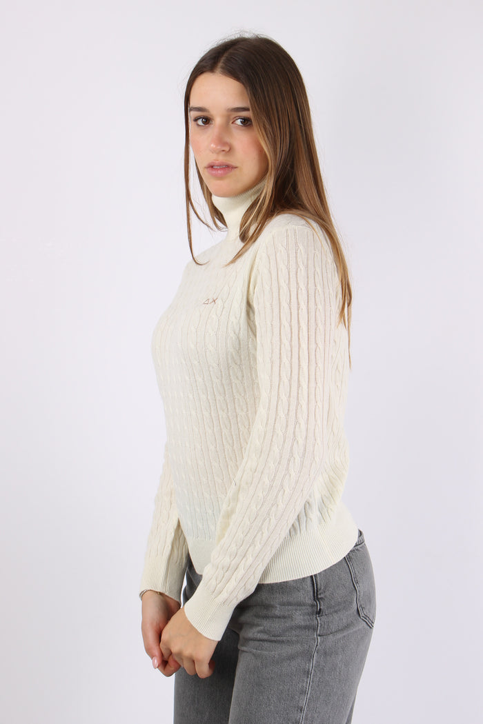 Maglia Collo Alto Trecce Bianco-6