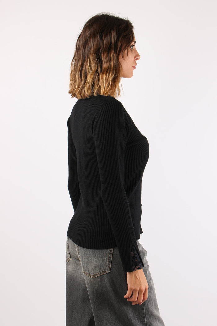 Cardigan Costina Pizzo Manica Nero-7