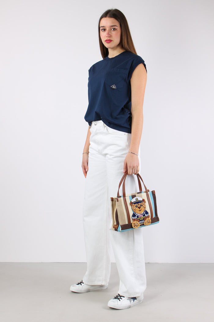 T-shirt Smanicata Taschino Blu Navy-3