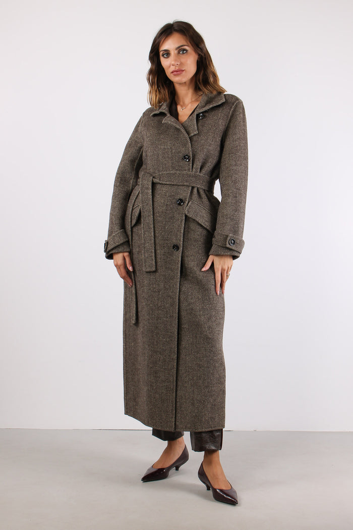 Cappotto Lungo Spinato Moro