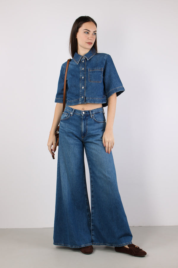 Giacca Camicia Manica Corta Denim Medio