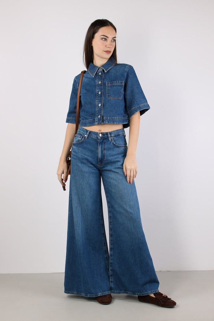Giacca Camicia Manica Corta Denim Medio