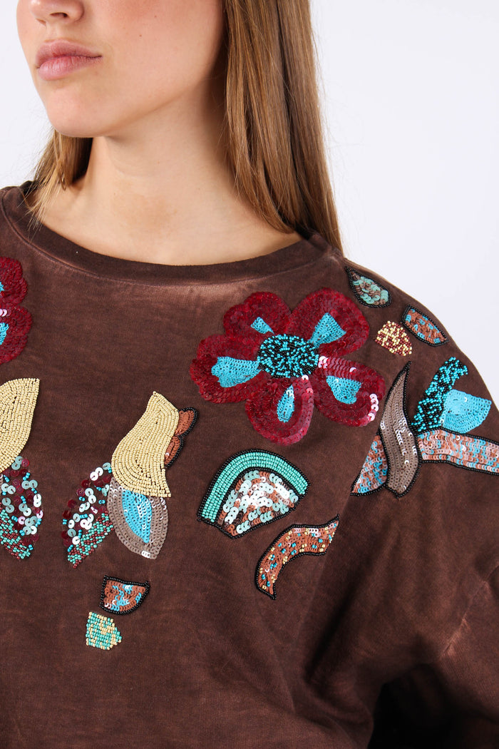 Felpa Over Patch Ricami Unica-8