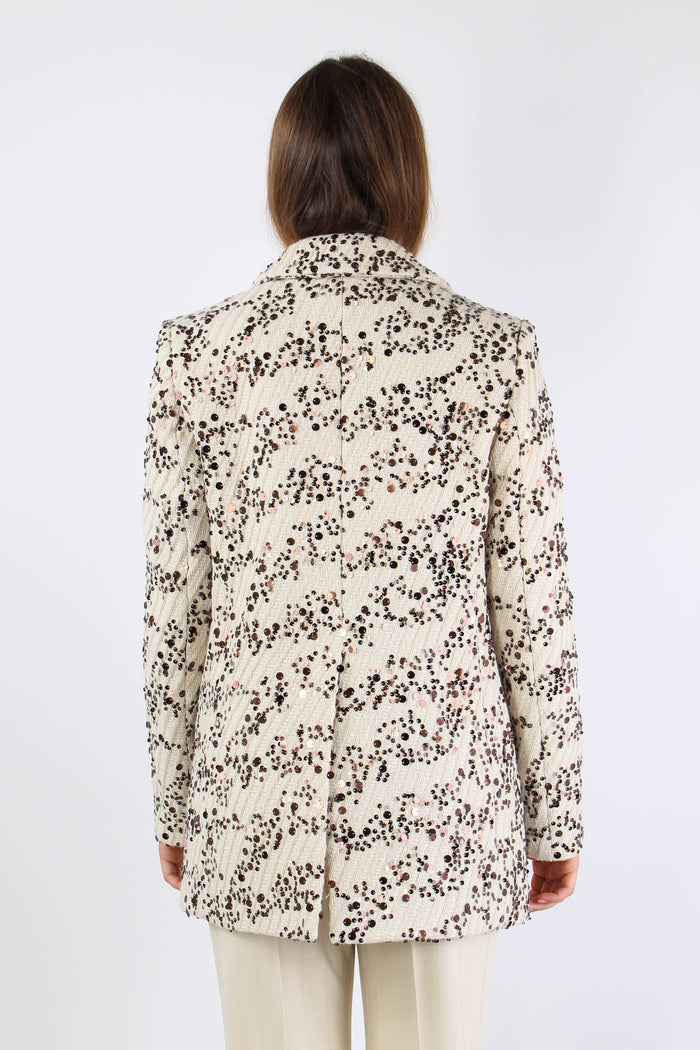Giacca Cappotto Paillettes Panna-5