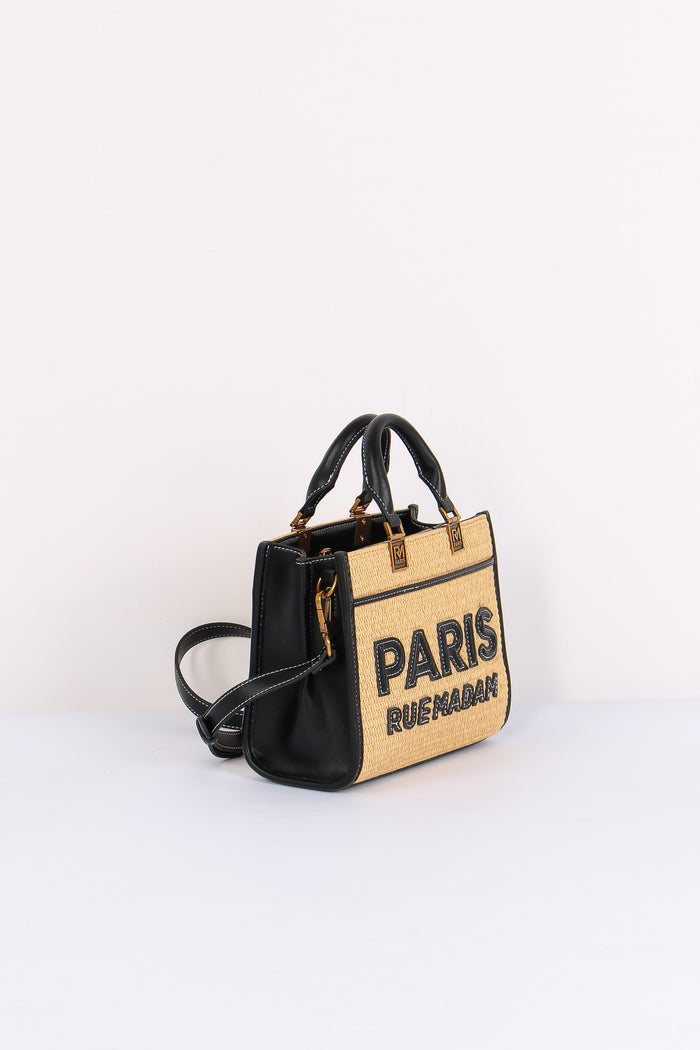 Shopping Mini Rigida Paglia Straw Black-7