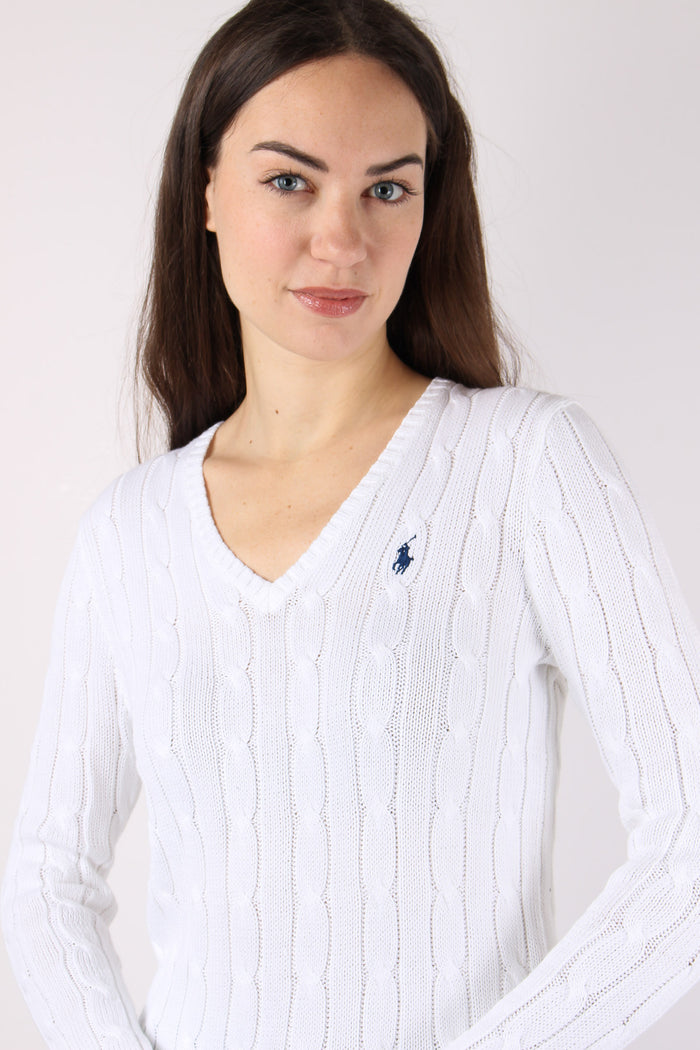 Pullover Trecce Scollo V White-8