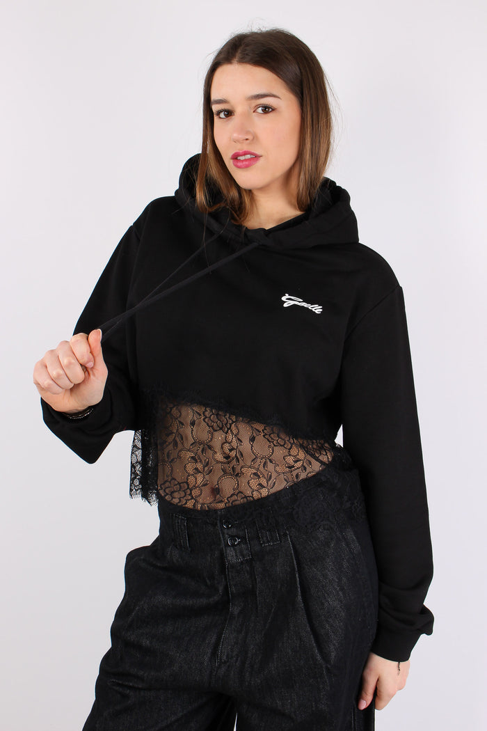Felpa Cropped Fondo Pizzo Nero-7