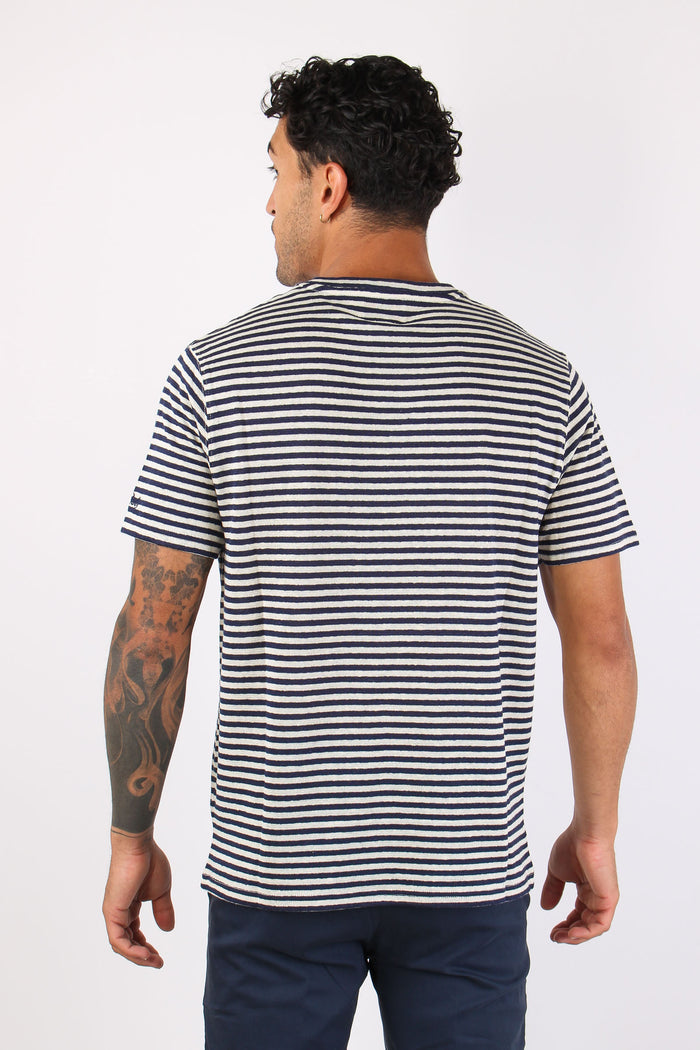 T-shirt Riga Misto Lino Bianco/blu-4