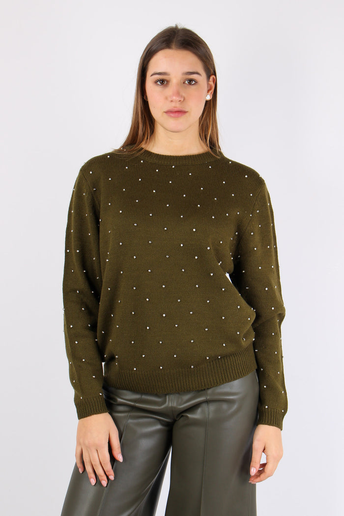 Maglia Inserto Strass Military Green-3