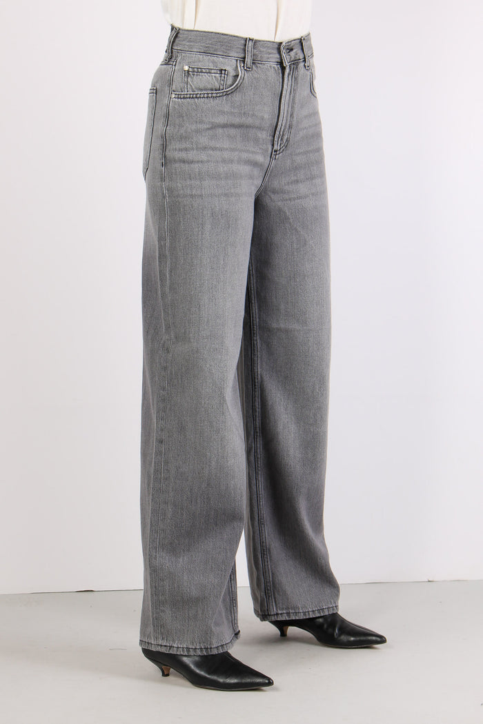 Pantalone Baggy Leg Denim Grigio-7