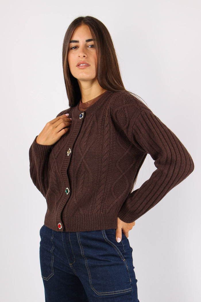 Cardigan Treccia Bottoni Dark Chocolate-3