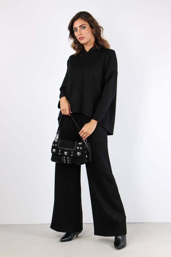 Felpa Stondata Cappuccio Modal Nero