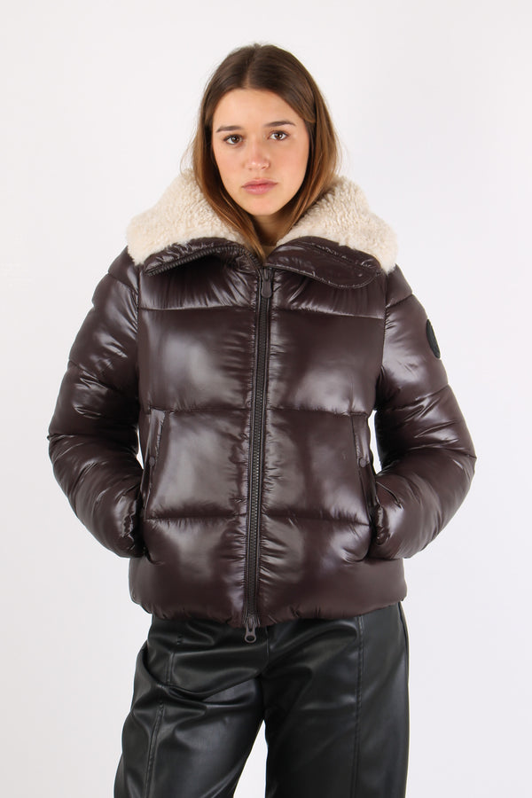 Moma Piumino Corto Lucido In Brown Black