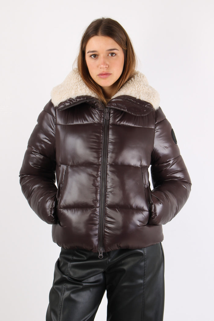 Moma Piumino Corto Lucido In Brown Black