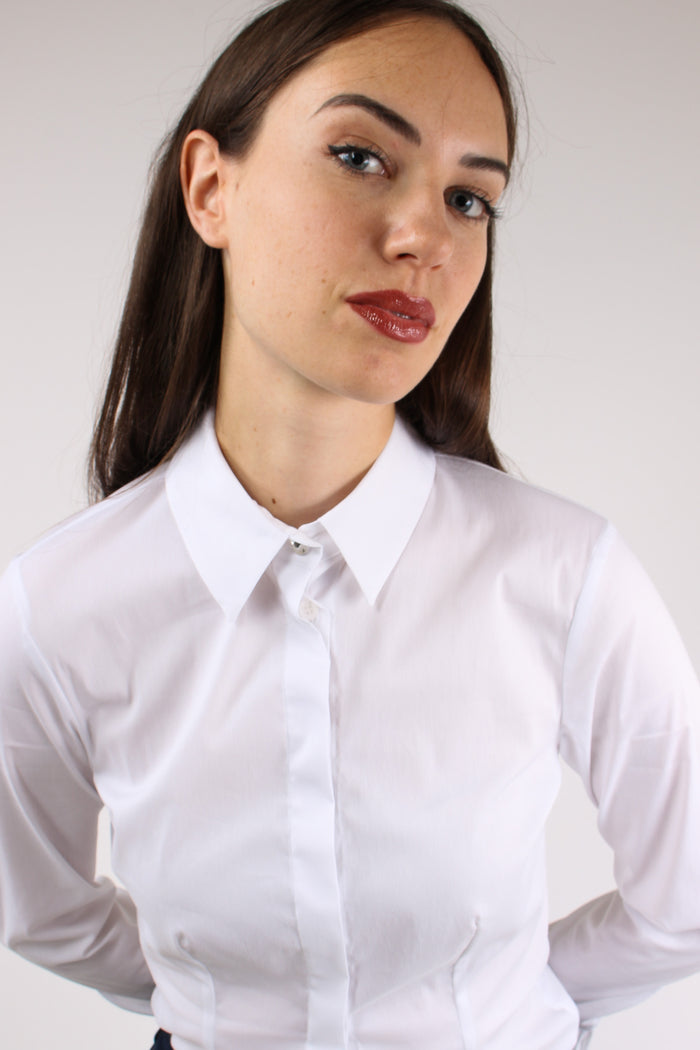 Camicia Slim Manica Plisse Bianco Ottico-2