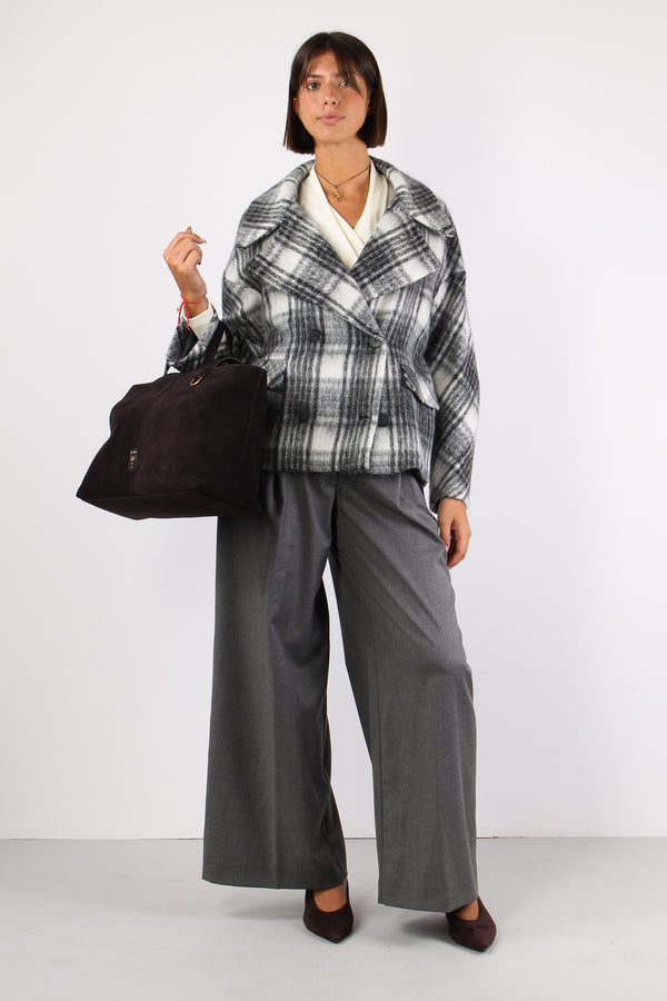 Cappotto Corto Check Nero