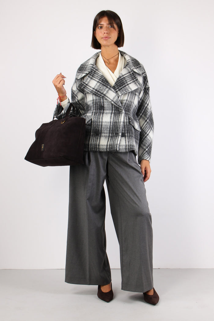 Cappotto Corto Check Nero