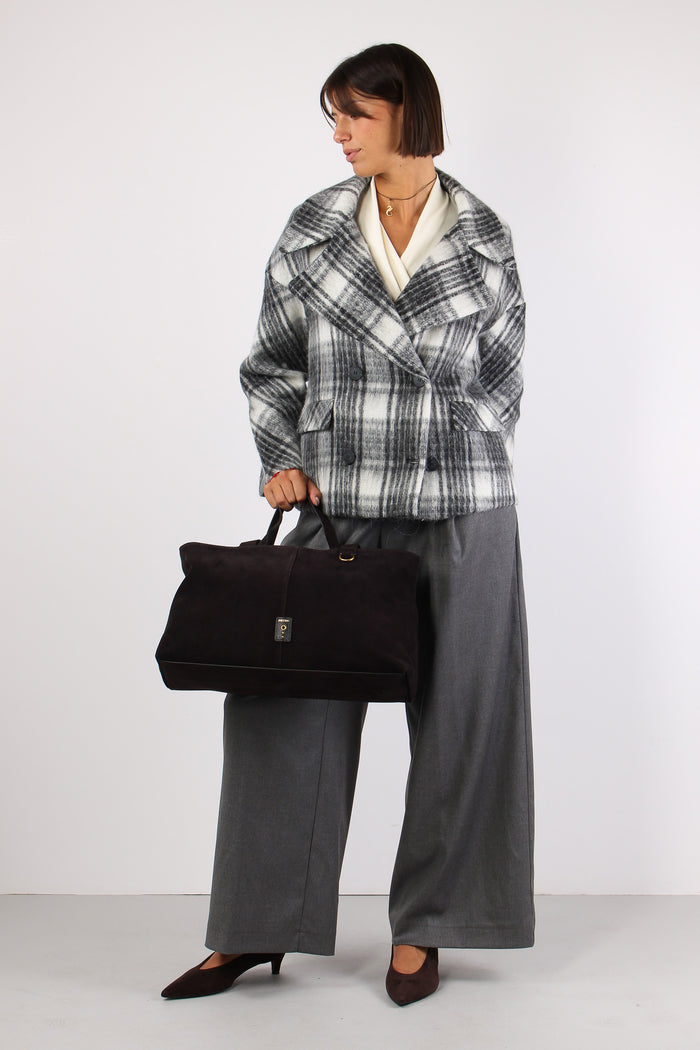 Cappotto Corto Check Nero-3