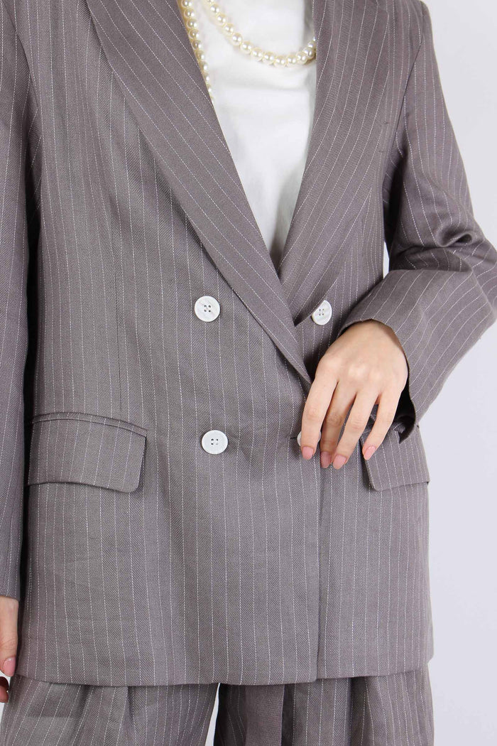 Giacca Lino Gessata Grigio-8