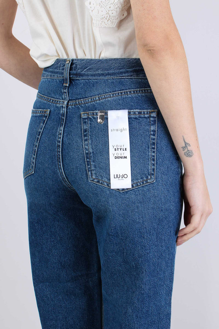 Jeans Straight Stripe Denim Scuro-8