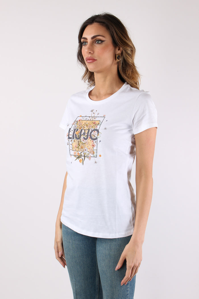 T-shirt Slim Fantasia Fiori Bianco/foulard-6