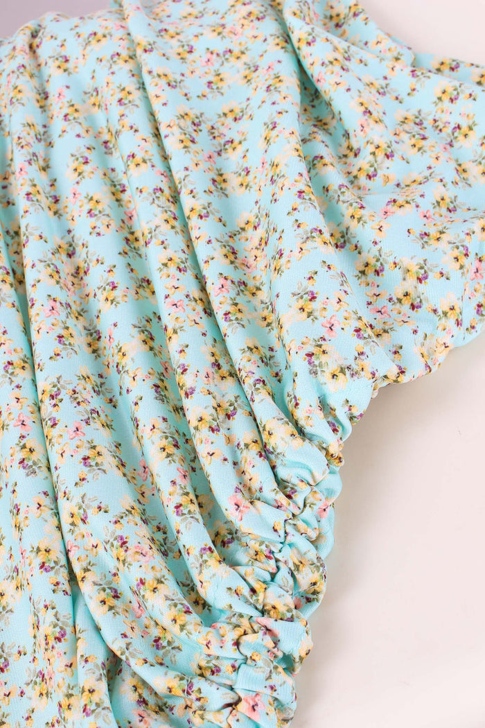 Abito Arriccio Fantasia Fiori Azzurro-8