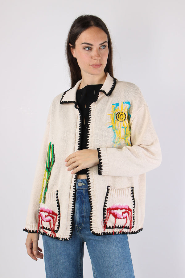 Cardigan Ricami Panna-2