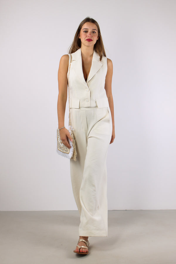 Pantalone Palazzo Misto Viscos Panna