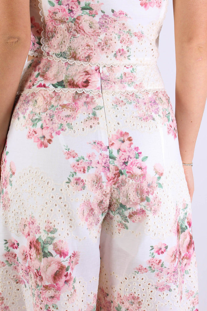 Pantalone Sangallo Fantasia Fiori Bianco/rosa-8