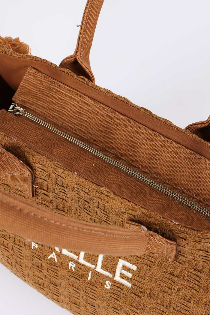 Maxi Tote Frange Ricamo Moka-4