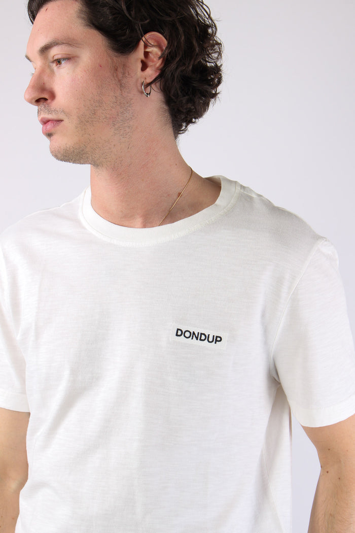 T-shirt Cotone Fiammato Logo Patch Alabastro-8