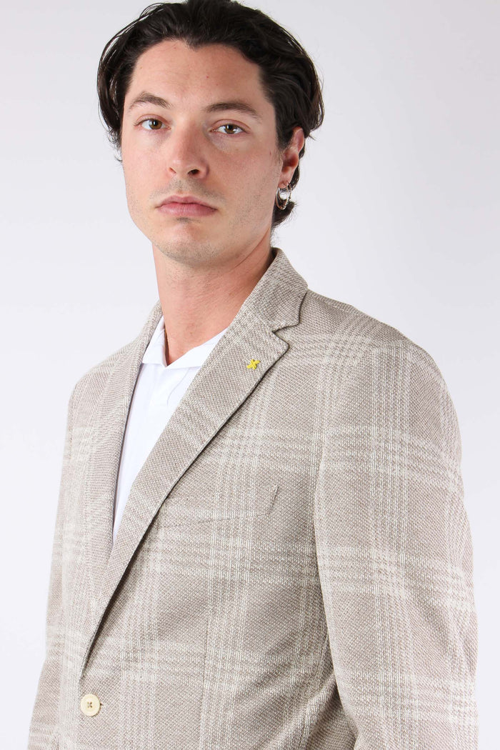 Giacca Tramata Quadri Beige-7