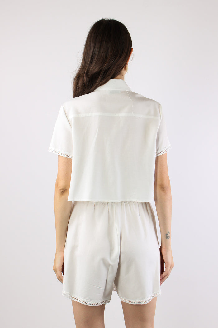 Camicia Corta Inserto Macrame Bianco-4