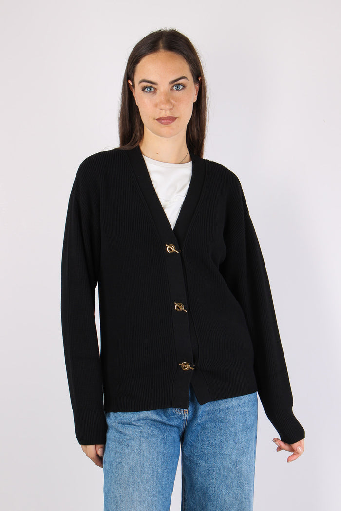 Cardigan Bottoni Gioiello Nero-2
