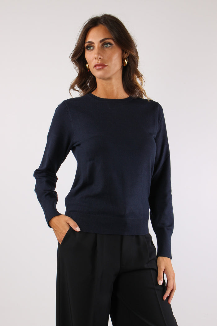 Maglia Girocollo Viscosa Blu-3