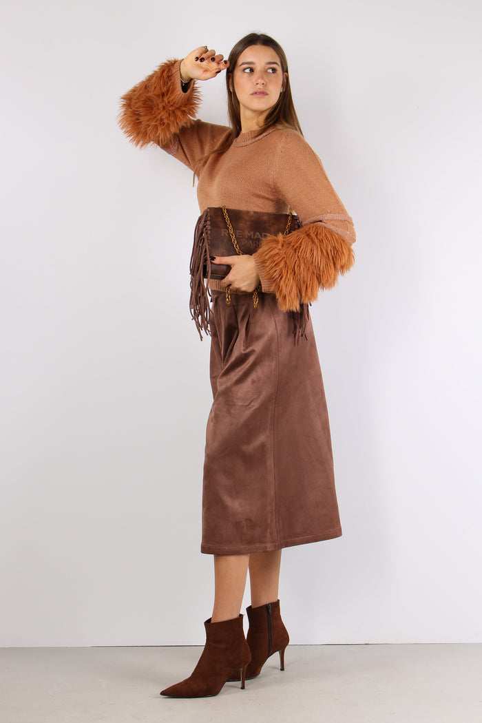 Maglia Manica Frange Inserto L Camel-5