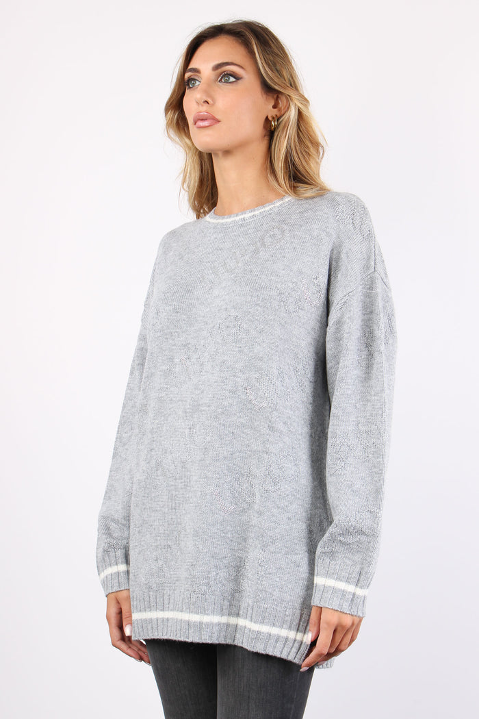 Maglia Over Multi Logo Strass Grigio-5