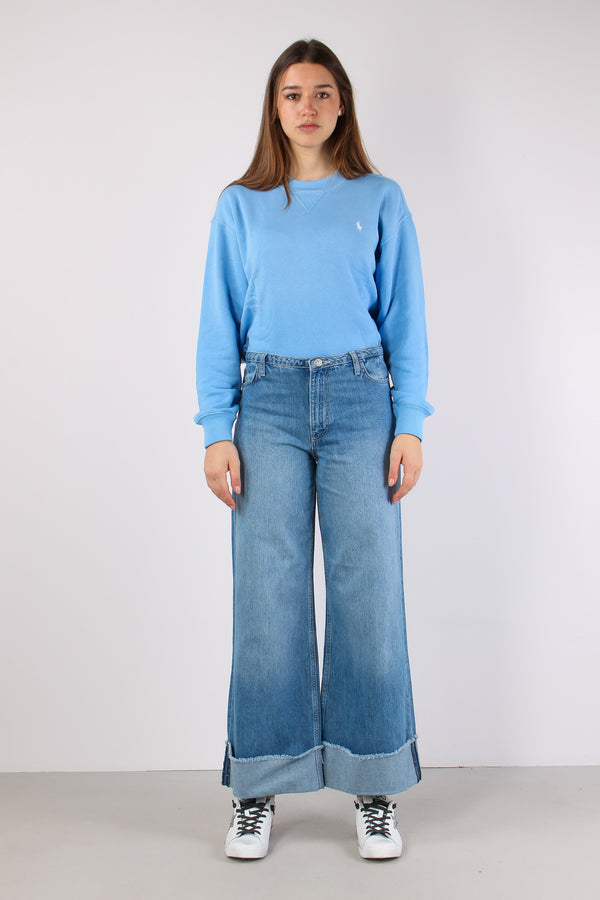 Denim Maxi Risvolto Cinta Bassa Denim Medio